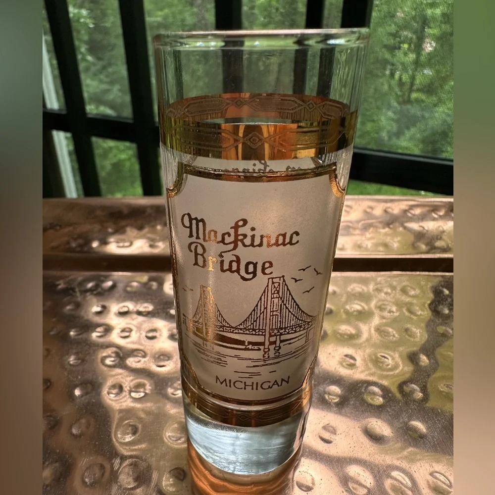 22k Gold Trim Culver Icicles Tall Mackinac Bridge Michigan Souvenir Shot Glass